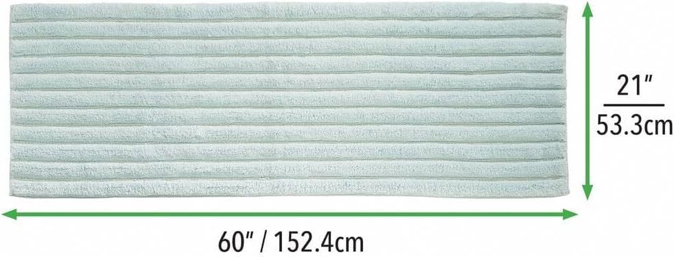 mDesign Soft 100% Cotton Luxury Hotel-Style Rectangular Spa Mat Rug, Plush Water Absorbent, Ribbed Design - for Bathroom Vanity, Bathtub/Shower, Machine Washable - Long Runner, 60" x 21" - Water Blue