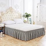 Wrap Around Bed Skirt with Adjustable Belts Elastic Ruffles Wrinkle Fade Silky Luxurious Polyester Fabric Easy Fit Care