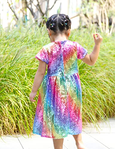 Cilucu Flower Girl Dress Baby Toddlers Sequin Dress Kids Party Dress Bridesmaid Wedding Gown Birthday Dress Hot Pink Rainbow 2T-3T #TOP2