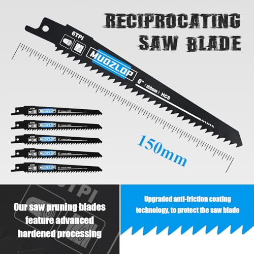 Image of 5 Pack 6 inch Reciprocating Saw Blades Set,6TPI High Carbon Saw Blades, Woodcutting Saw Blades with Organizer Case (5, 6TPI /6 inch)