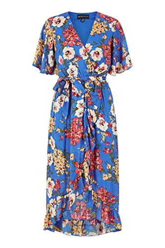 Mela London Mela Blue Bouquet Wrap Front Midi Dress 26 Blue