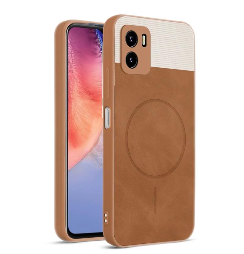 Image of Bintage CASE Mac Safe Design Hard Light Weight Back Case | Soft Border Camera Protect | Dual PU Leather Finish Back Cover Compatible for Vivo Y15c / VIVO Y15s - White & Brown