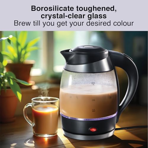Image of Hawkins Futura 1.8 Litre Electric Glass Kettle, 1300W Electric Hot Water Kettle for Tea, Coffee, Soup, Gargling, Black (FKTB1)