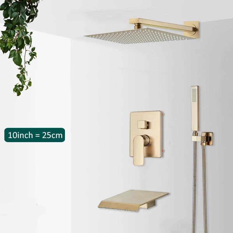 Boîte de douche incrustée et robinets or brossé pour éviter les fuites