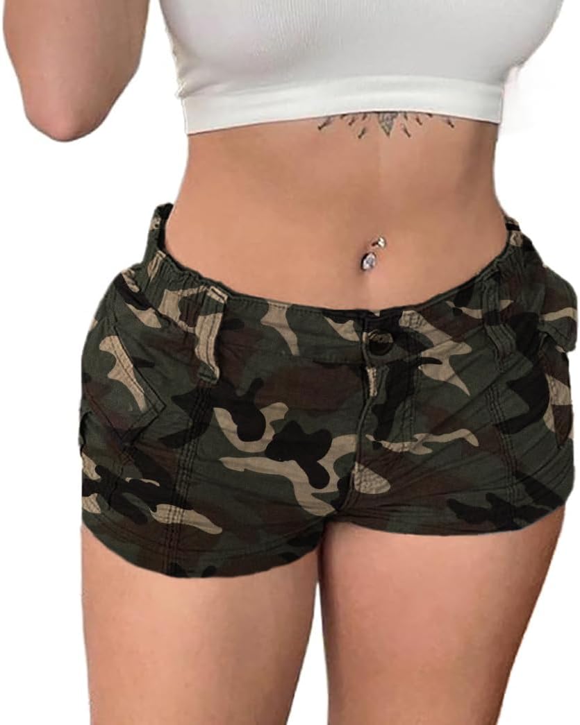 ONLYSTORY Womens Cargo Shorts Summer Y2k E-Girl Slim Fit Elastic Waist Cargo Shorts for Harajuku Streetwear