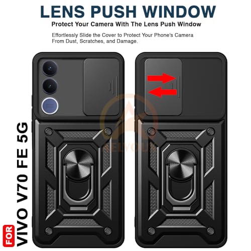 Image of Armor Bumper Back Cover Case for VIvo V70 FE 5G | Rotating Camera Cover, Ring Holder & Kickstand | Heavy Duty & 360 Degree Protection VIvo V70 FE 5G Back Cover (Black)