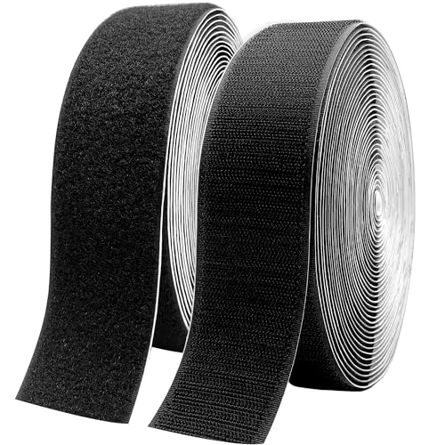 2 Inch x33 Feet Adhesive Hook and Loop Tape,Nylon Heavy Duty Tape Fasteners,Black Double Sided Self Adhesive Interlocking Tape Can Be Used to Fix Screen Window Sofa Cushions Carpet Wall Hanging