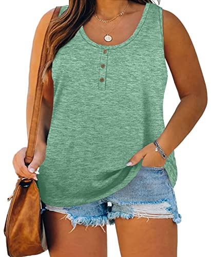 Image of Womens Plus Size Tank Tops Summer Button Down Henley Shirts Sleeveless Tops
