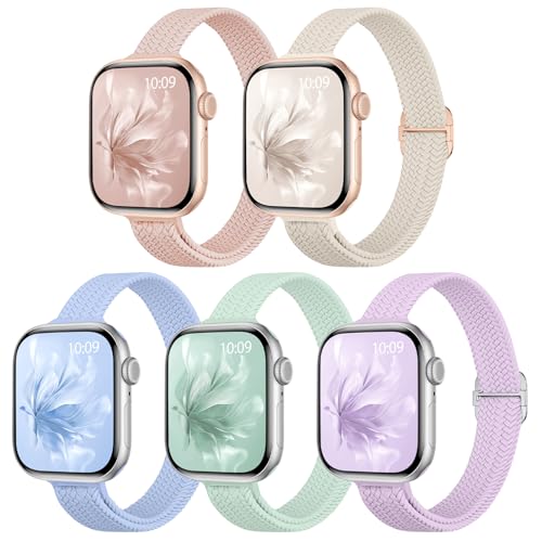 5 Pack Slim Braided Stretchy Bands Compatible with Apple Watch Band Women