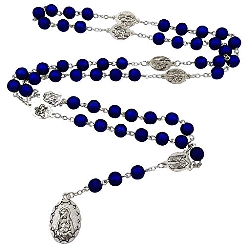 TALISMAN4U Seven Sorrows of Mary Rosary Chaplet Deep Blue Acrylic Beads Catholic Jewelry Necklace for Women with Rosary Box3