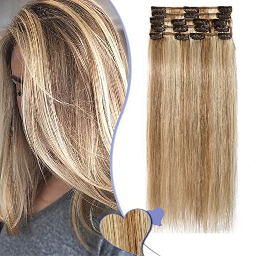 Elailite Hair Extensions Clip in Real Hair Remy Human Hair Full Head, 8 Pcs Invisible Thin Weft