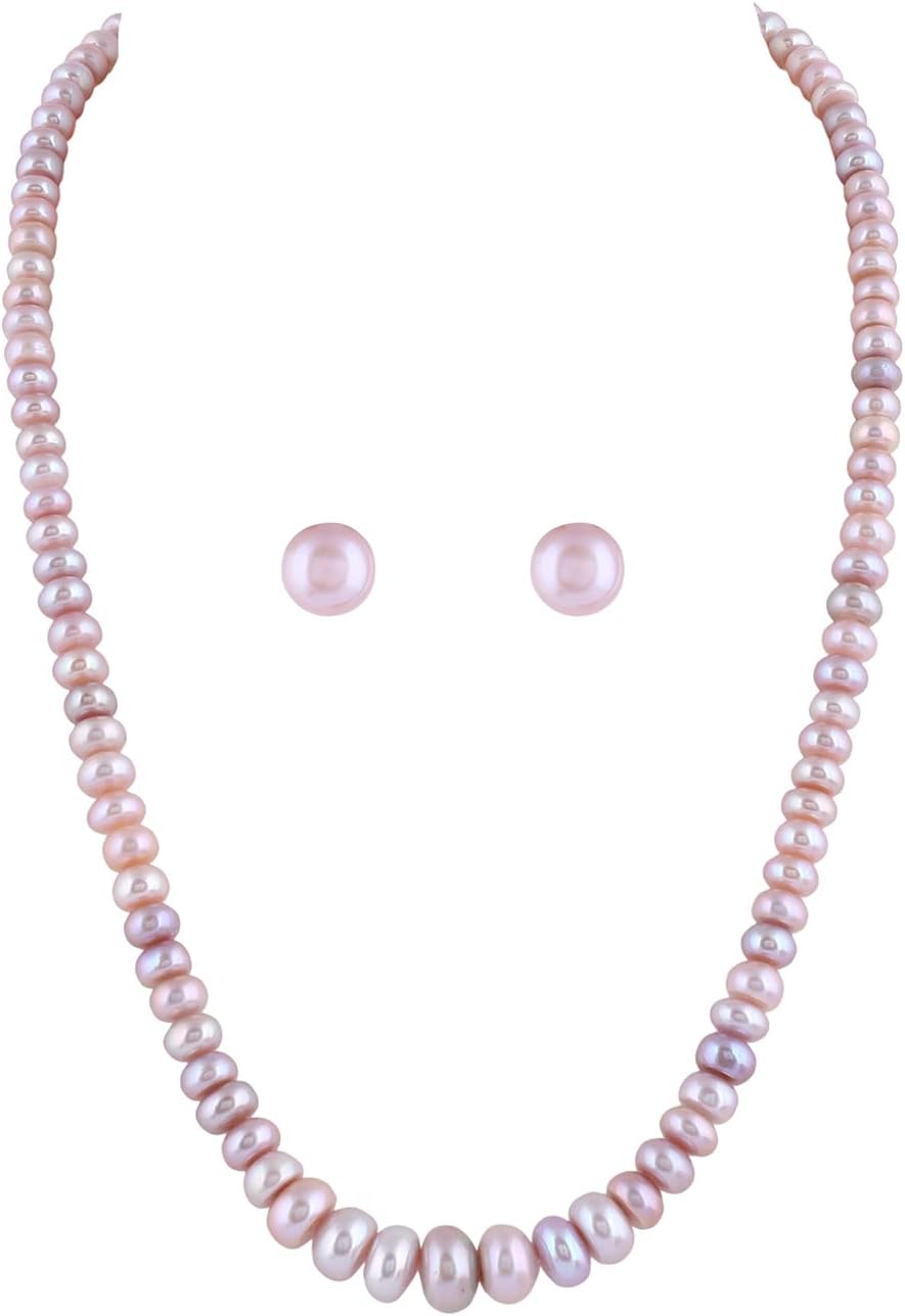 GenericReal Natural Fresh Water Hyderabadi Button Shaped 4 To 10 MM Size Pearl Graduation Necklace Chain With Certificate from Hyderabad for Women Girls