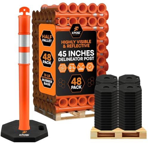 Image of Xpose Safety 45 inch Orange Delineator Posts with Base, Half Pallet 48-Pack