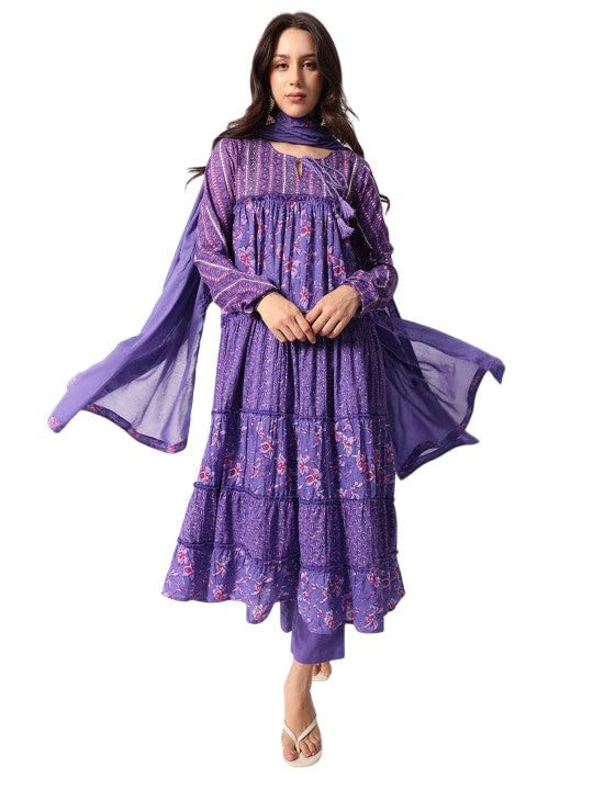 ishin Women Floral Printed Regular Pure Cotton Kurta with Trousers & Dupatta-picture-23