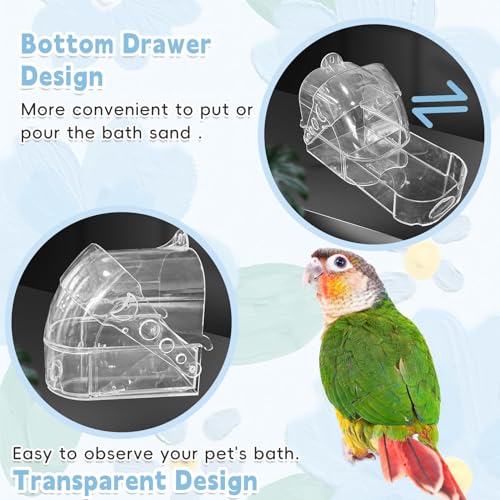 Image of Bird Bath Box for Cage Birds Bathtub Container Parrot Bathing Tub with Hanging Hooks Small Animals Transparent Acrylic Bathroom for Parakeet Pet Brids Canary Budgies Parrot（Transparent）