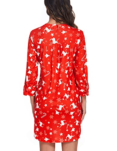 Ekouaer Nightshirts For Women Sleepwear Cotton Button Up Nightgowns Christmas Soft Pajamas Dress #TOP4
