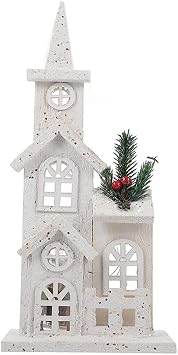 1 PCS Christmas LED Church Light House Snow Scene White Wood Xmas Decorations for Christmas Desktop Ornament