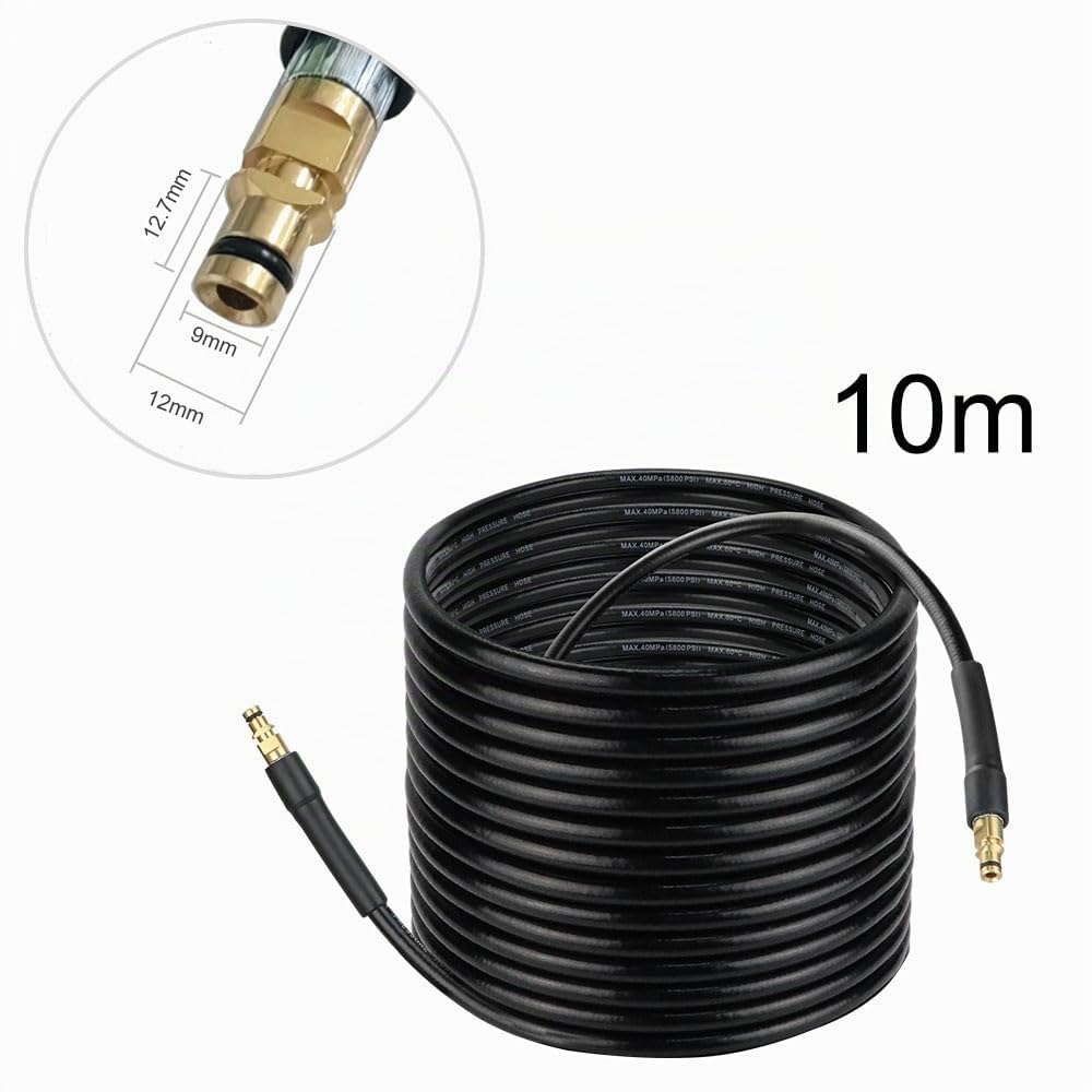 10 m Tubo ad alta pressione per idropulitrice Karcher K2 K3 K4 K5 K6 K7, tubo di ricambio ad alta pressione 400 bar con connettore rapido, tubo per lavaggio a getto per pulizia auto, strada, giardino