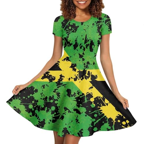 Image of HUGS IDEA Womens Puffy Swing Midi Dress Round Neck Short Sleeve Party A-Line Dresses