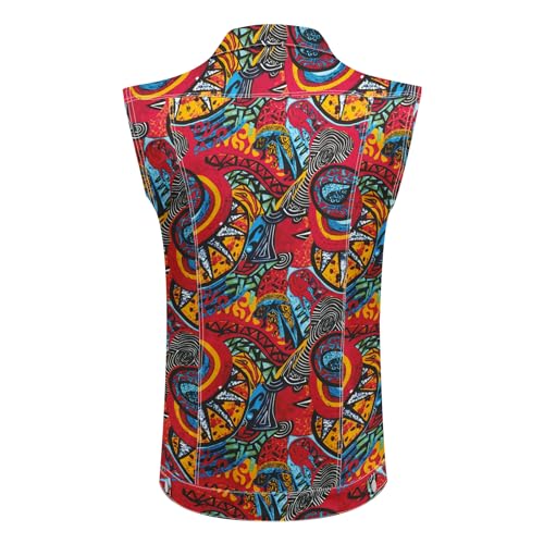 Men's Denim Vest Sleeveless Casual Jean Vest Button Camouflage Print Jacket Outerwear Vest3