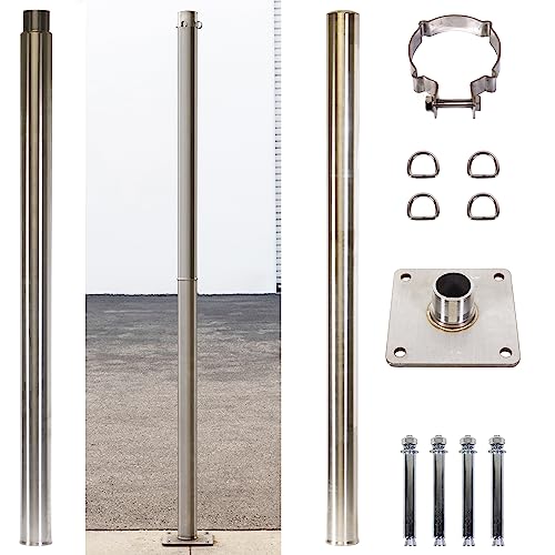 Royal Shade 12ft Stainless Steel Pole, Heavy Duty with Base Plate & Height Adjustable Mounting Clamp T - Easy Installation Sun Shade Sail Post, Canopy Pole, Fence Post - Outdoor, Garden, Backyard