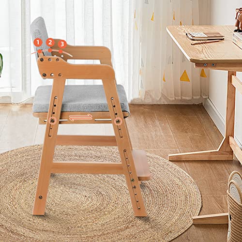 Ezebaby Hochstuhl, höhenverstellbarer Holzhochstuhl für kinder von 3 bis 12 Jahren Buchenholz Kinderstuhl, Lehrstuhl, Stabil & Sicher bis 90 kg für Kinder und Erwachsener (Natur)