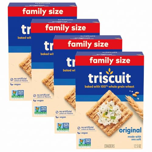 Triscuit Original Whole Grain Wheat Crackers, Vegan Crackers, Healthy Snacks, Lunch Snacks, Family Size, 12.5 oz (Pack of 4)