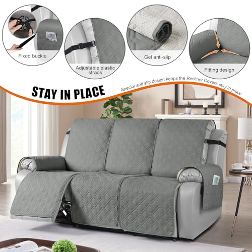 Image of VANSOFY Waterproof Recliner Couch Covers Washable, Gray,3 Seater | 1-Piece, Non-Slip with Elastic Straps, Sofa Cover with Pocket for Dogs, Pets
