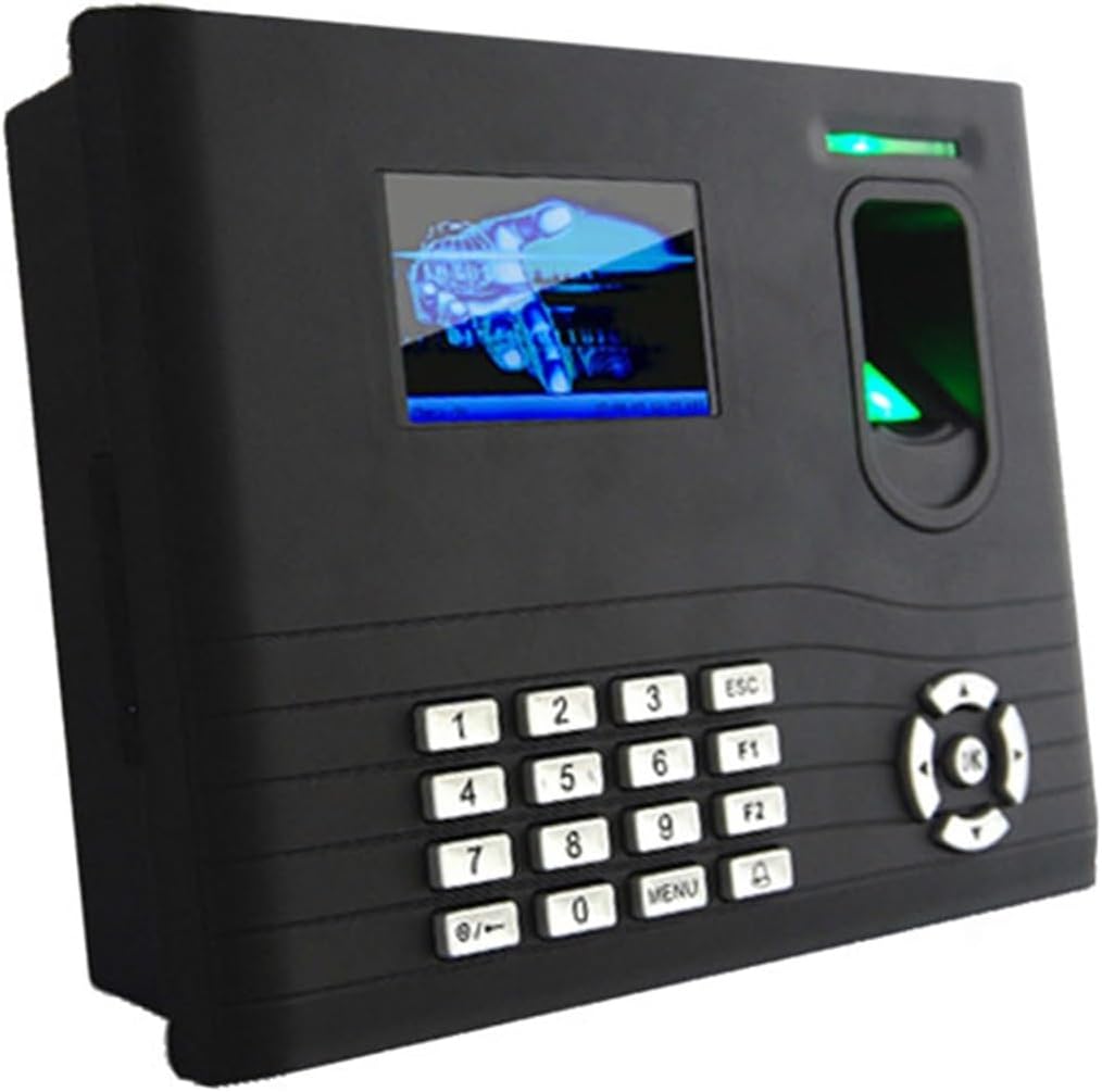 Angled view of the XYIANG ZK IN01-A Time Clock, highlighting the side profile and button layout.