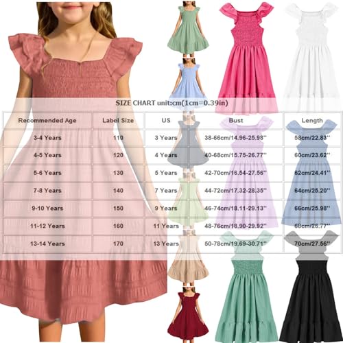 Lmdudan Girls Summer Dresses Cute Double Layer Ruffle Sleeve Smocked Flowy Dress Swing Mini Casual Party Dresses 3-14 Years2