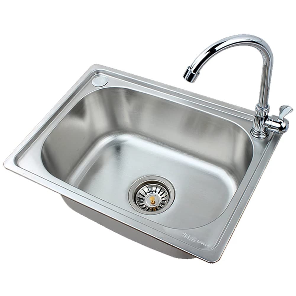 WDSOPK Kitchen Sink Drop-in, Stainless Steel Single Bowl Bar Sink Laundry Sink, Utility Sink, Round Farmhouse Bar Sink Washbasin Sink (Silver 50x40cm)