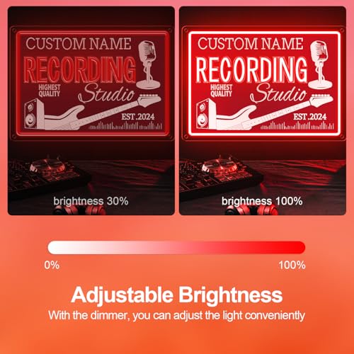 Image of Custom Recording Neon Sign, Personalized Guitar & Microphone Name LED Sign, Customized Gifts for Musicians Audiophiles Enthusiasts, Dimmable Large Neon Light Up Music Signs, Music Studio Room Decorations