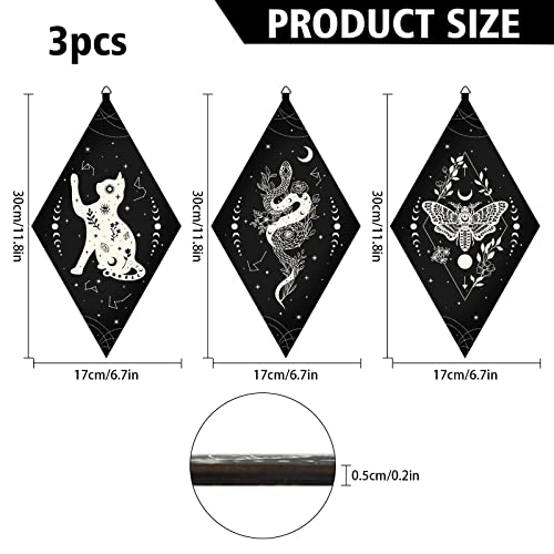 CRASPIRE Wooden Wall Decorations Boho 3pcs Black Wooden Pendulum Board Cats Snakes Moths Wall Hanging Ornament Rhombus Wall Art with Tarot Patterns for Witchcraft Wiccan Altar Supplies Home Gallery - Image 2