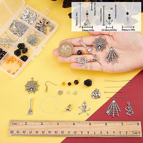 SUNNYCLUE 1 Box 10 works Halloween Earrings Dangle Making Starter Kit Skeleton Bone Spider Pumkin Charms Glass Beads for Jewellery Making Kits Beginner Adult Women DIY Dangle Earrings Craft Supplies - Image 3