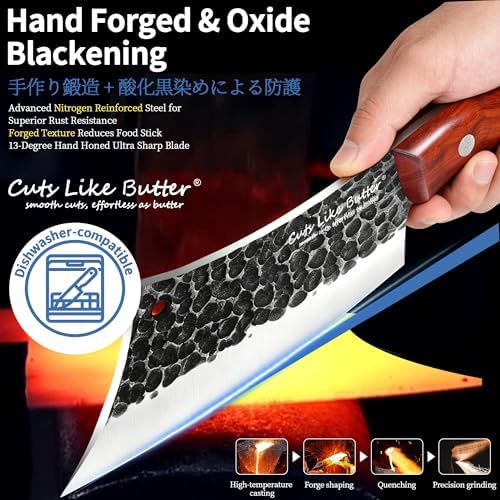 6.2" Full Tang Forging Meat Cleaver with Leather Sheath and Wooden Box - 2