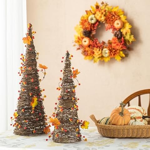 Glitzhome 24" Rattan Holiday Table Trees Set Cover