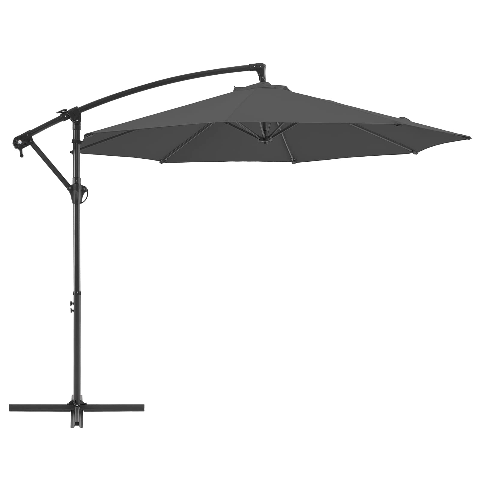 BLUU 10 FT Patio Offset Umbrella Outdoor Cantilever Umbrella Hanging Umbrellas, Fade Resistant Crank & Cross Base (Grey, 10 FT)