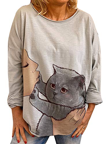 Camisetas con Estampado de Gato sin Besos de Manga Larga para Mujer Camisetas Casuales con Estampado gráfico Lindo Sudaderas con Capucha