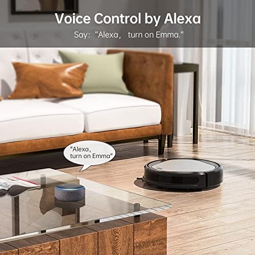 Robot Vacuum Cleaner Emma with Mopping, 4000Pa Suction, Voice Control with Alexa & Google Assistant, WiFi Connection, Self-Charging Robotic Vacuum, Cleans Hard Floors to Medium-Pile Carpets