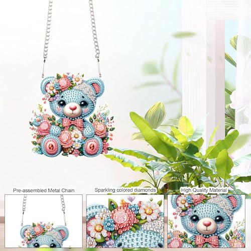 Image of DIY 5D Diamond Painting Hanging Kit Blue Bear Doll Pattern, Sparkling Diamond Art Kit for Adults, Diamond Art Pendant Ornament Craft for Wall, Door, Home and Garden Decor