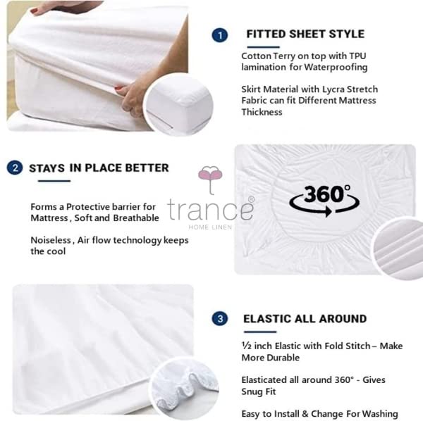 Image of Trance Home Linen 220 GSM+ Premium Cotton Waterproof Mattress Protector|Elasticated Fitted Style Bed Protector for Double Bed King Size with 4 inch Thick (78 x 72 x 4 inches, Sky Blue)