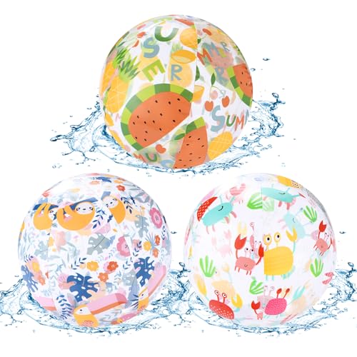 VINEST 35cm Wasserball Aufblasbar PVC: 3 Stück Wasserball Kinder Sommer, Wasserbälle, Aufblasbarer Ball für Wasser Schwimmbad Spielzeug, Balloon Inchable Niños Playa für Strand Party