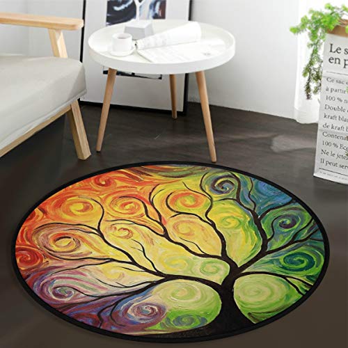 Pfrewn Colorful Rainbow Tree Of Life Branch Doormat Abstract Tree Of Life Summer Spring Autumn Winter Round Floor Mat Washable Non-Slip Indoor Outdoor Area Rug For Bedroom Living Room Home Decor 36" #TOP1