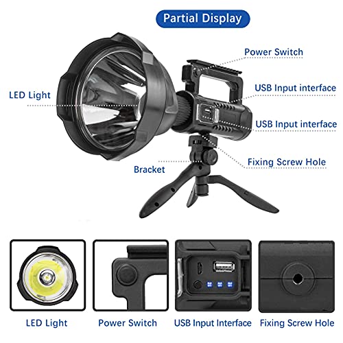 Image of BERCOL Rechargeable Spotlight, Super Bright 200000 Lumens Led Spot Lights Flashlight 8000 mAh Large Handheld Searchlight Long Lasting for Outdoor Hunting Boating Camping