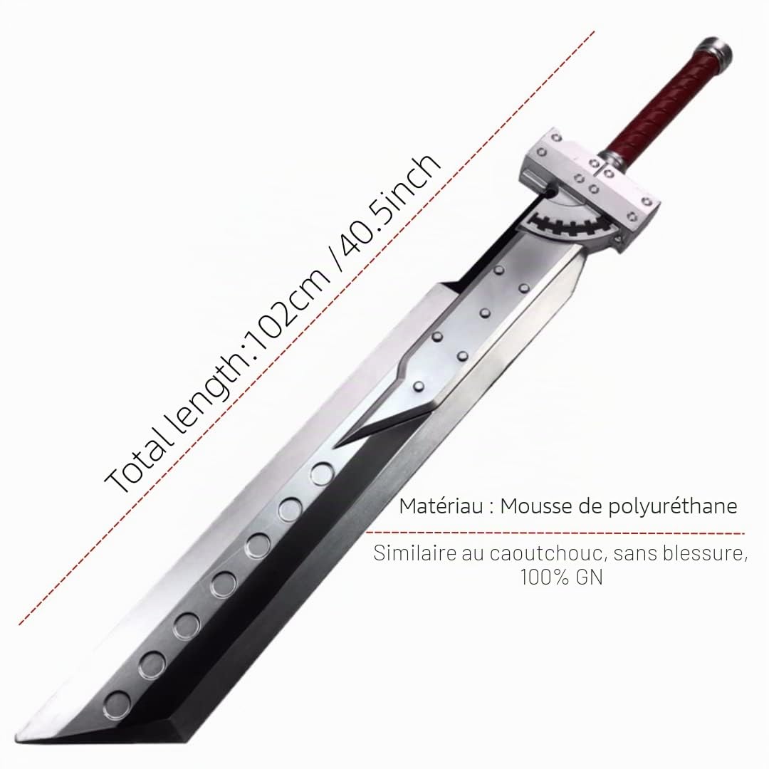 damdos Halloween Cosplay Accessoire Fantasy en Mousse PU, 104 cm Final Fantasy Épée de Cloud Strife Grande Fusion Épée Anniversaire Cadeaux