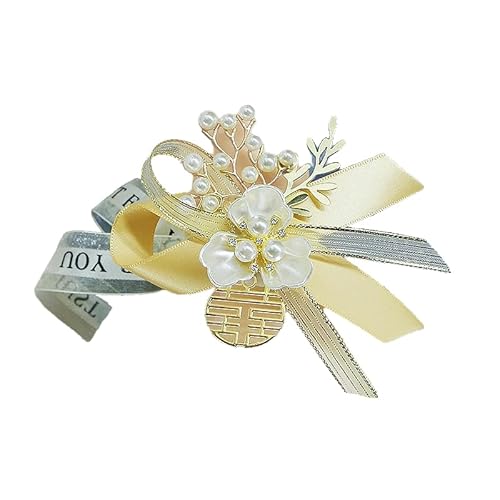 CNBYDK Zhongsen Perla Rama Ramillete Muñeca Correa De Red Roja Champán Novia Dama De Honor Pulsera De Flores