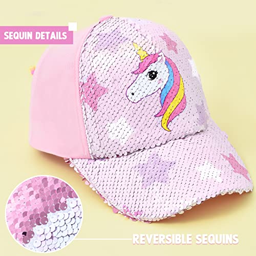Kids Baseball Hat Unicorn Girls Baseball Cap Toddler Trucker Hat Girls Hats For Kids Ages 4-8 Adjustable Snapback Cap For Sports Travel Toddler Baseball Golf Hat With Ponytail & Messy Bun Opening #TOP2