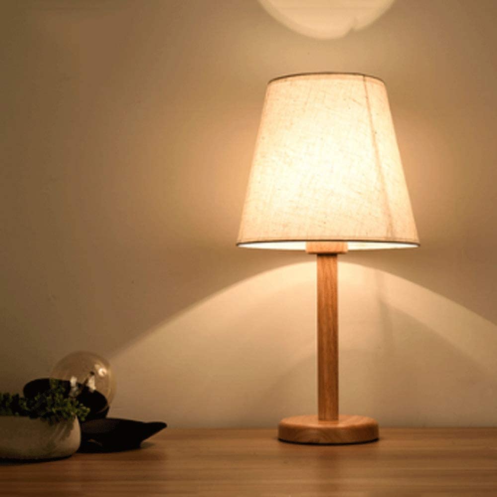ROYAL POLAR Bedside Table Lamp - Small Nightstand Lamp with Wood Base, Lamp for Bedroom, Office