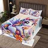 Homewish Cartoon Einhorn Steppdecke 240x260cm Nettes Einhorn Tier Tagesdecke für Jungen Mädchen Teenager,Bunter Magischer Gradient Steppdecken Kawaii Blumen Schmetterling Tagesdecken Zimmerdekor