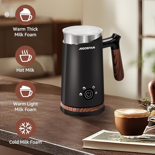 Miniatura 2 de Aigostar - Espumador De Leche 4 En 1, Espumador Leche Eléctrico 500w 300ml, Espuma Caliente Fría Control De Temperatura Inteligente, Calentador Y Espumador De Leche Para Latte, Cappuccino, Chocolate